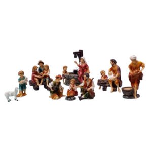 Aldeanos con pozo y fogata – 10 Pz. – 15 cm., SANTINI, 0990
