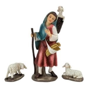 Aldeanos pastora con ovejas - 3 Pz - 15 cm., SANTINI, 0796