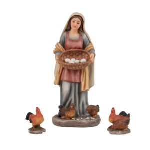 Aldeanos con canasta de huevos y gallinas - 3 PZ - 15 cm., SANTINI, 0925