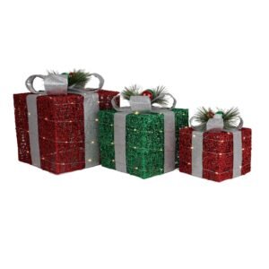 Cajas de regalo x 3 con moño y luz - 25 x 25 x 30 cm., SANTINI, 304B