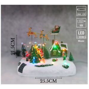 Villa con renos y santa con luz musica y movimiento, N.A, PL103 *** AGOTADO ***